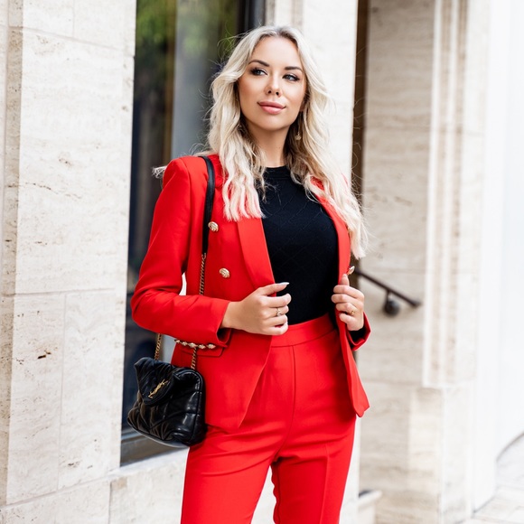 Double breasted jacket & pants Red suit w/buttons - Picture 5 of 14